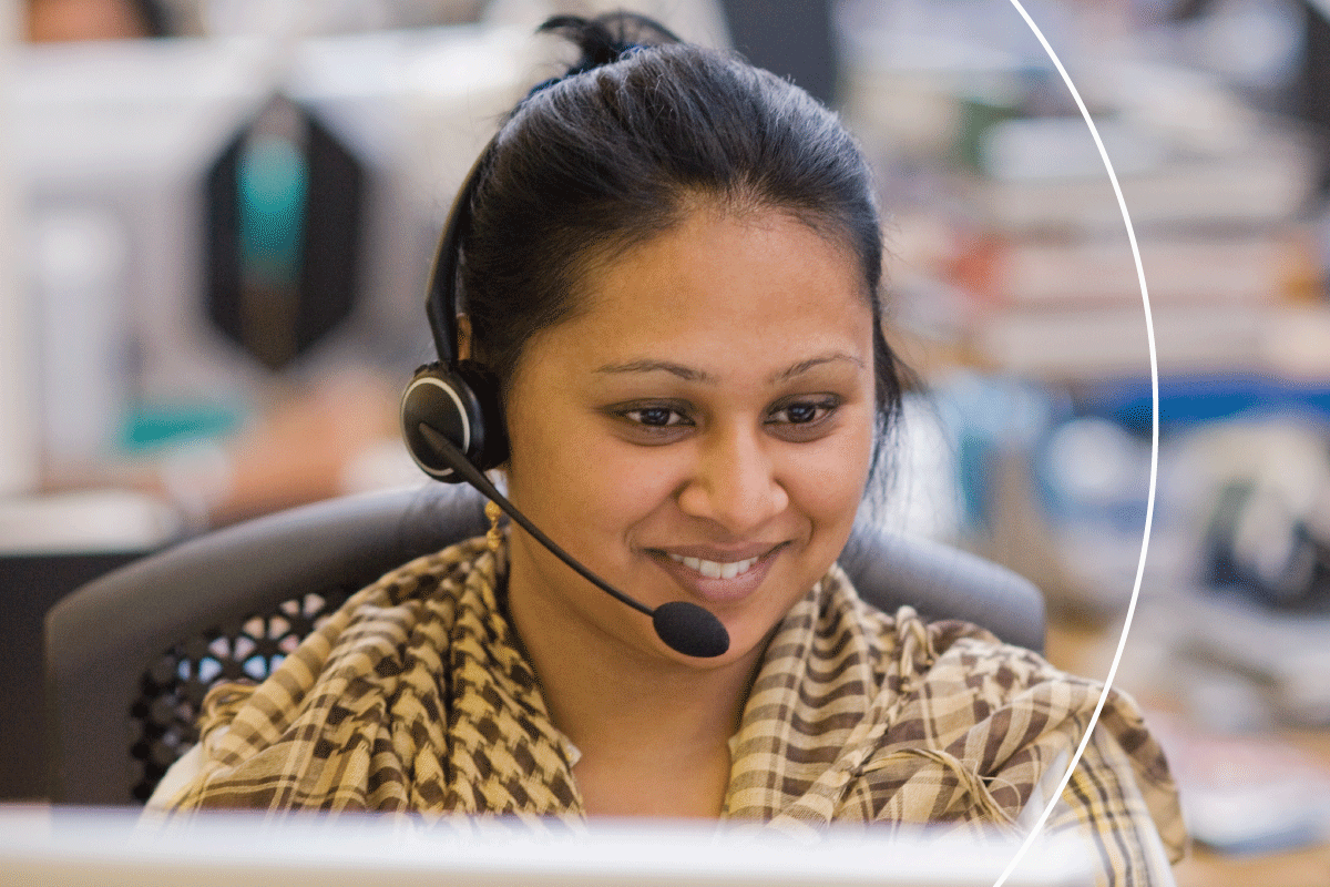 Labcrop branded image of a call center employee